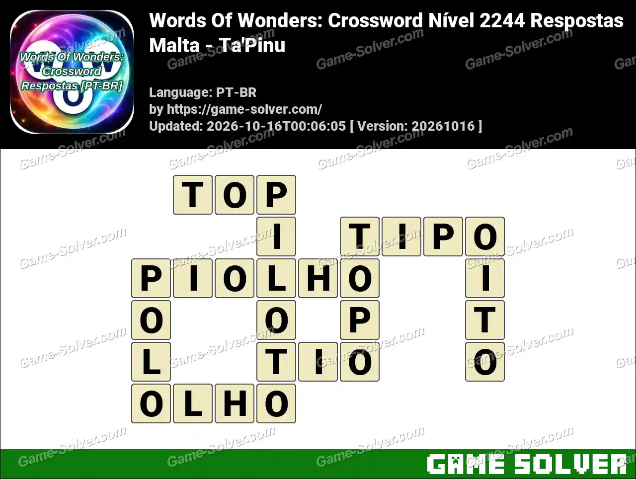 Words Of Wonders: Crossword Nível 2244 Respostas – Malta – Ta’Pinu